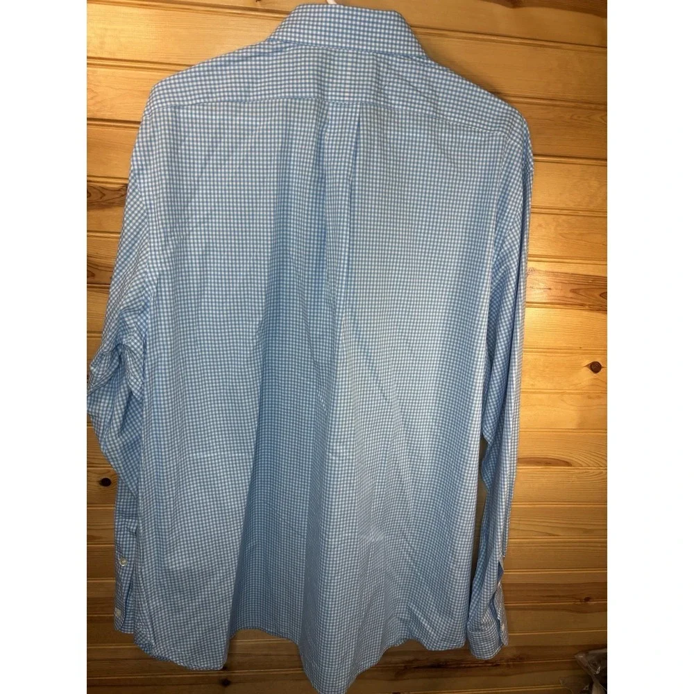 Ralph Lauren 120s Poplin Button Down Shirt Gingham Check Light Blue‎ XXL